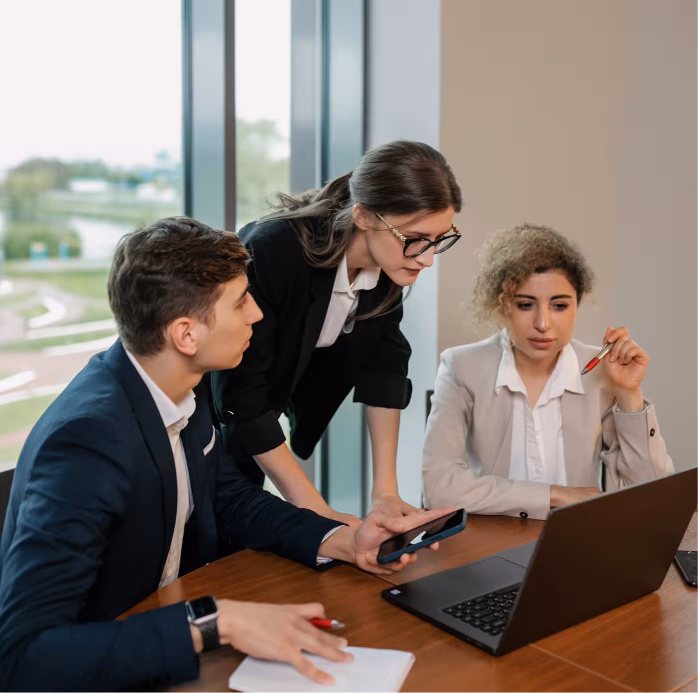 Team walking together outside an office