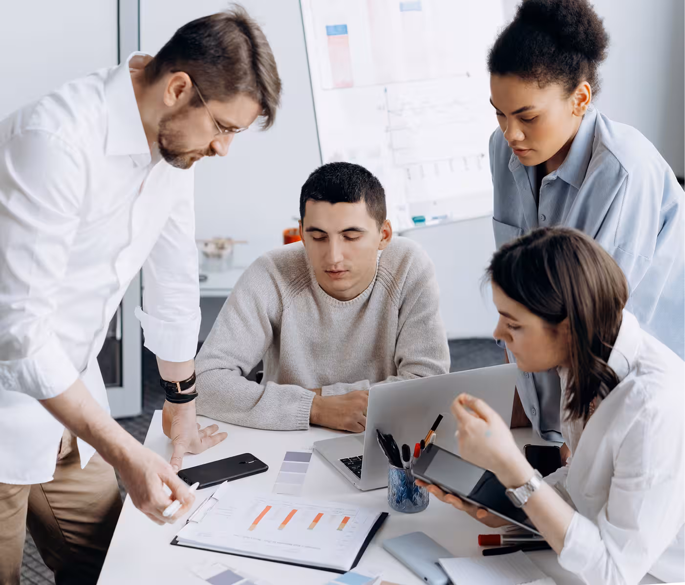 Team walking together outside an office